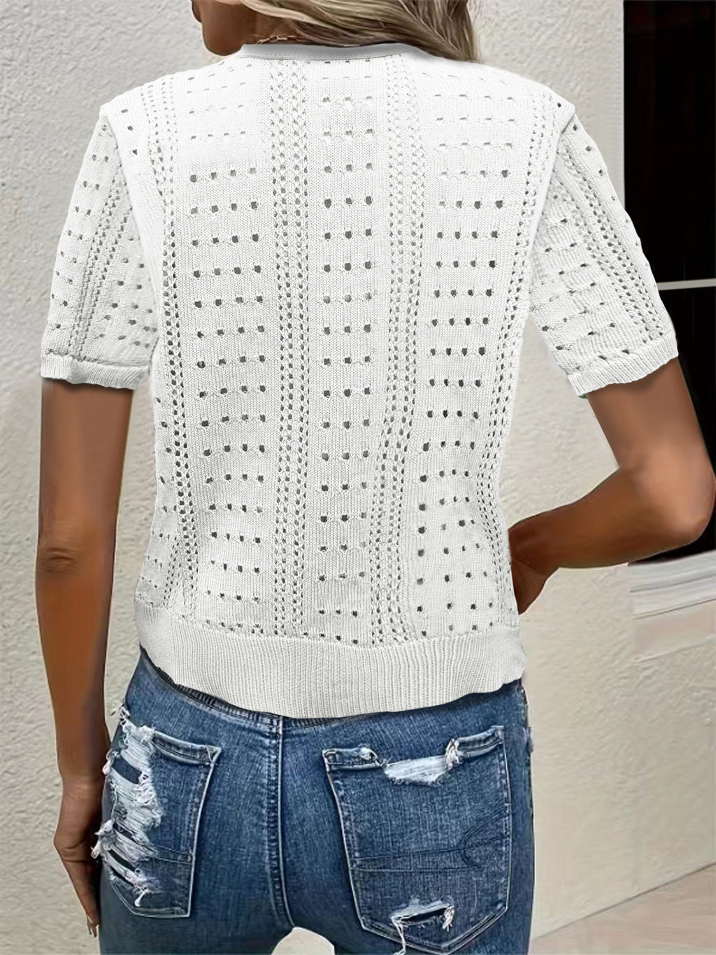 V-Neck Short-Sleeve Knit Cardigan