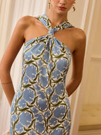 Halter Neck Floral Print Midi Dress