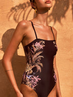 Tropical Print Strappy One-Piece Swimsuit