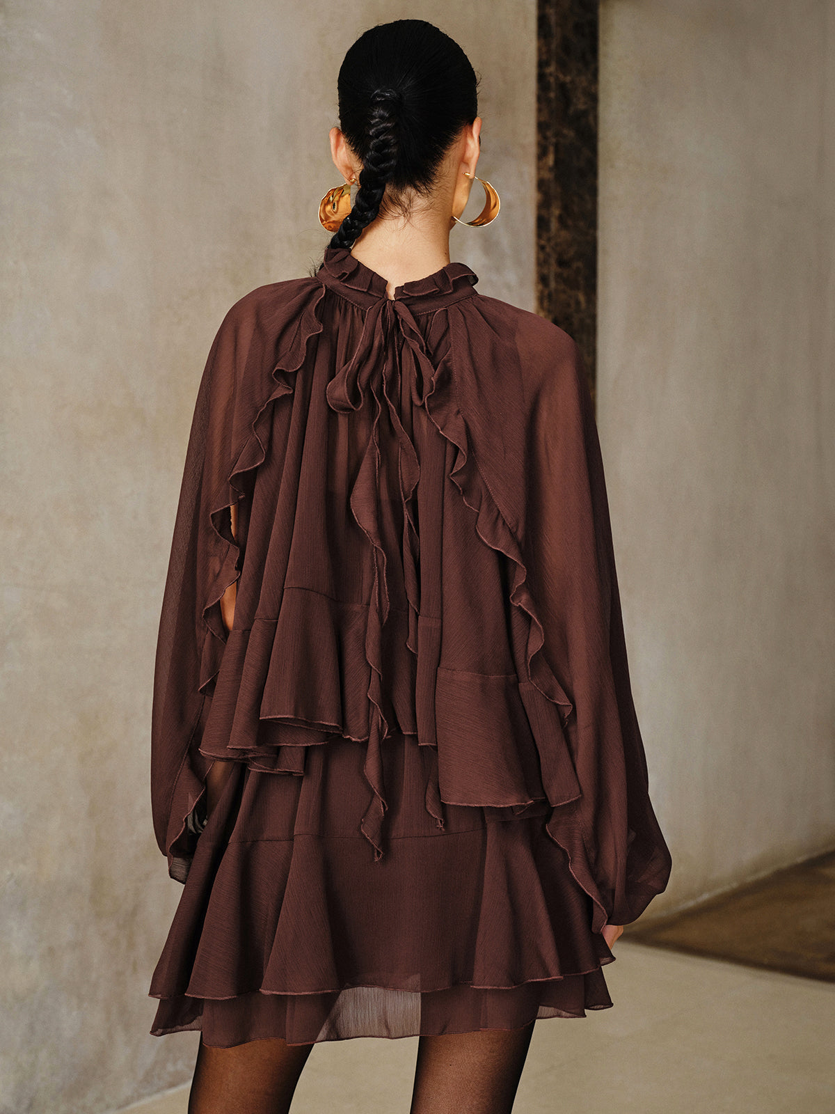 Tiered Ruffle Chiffon Mini Dress Set with Liner