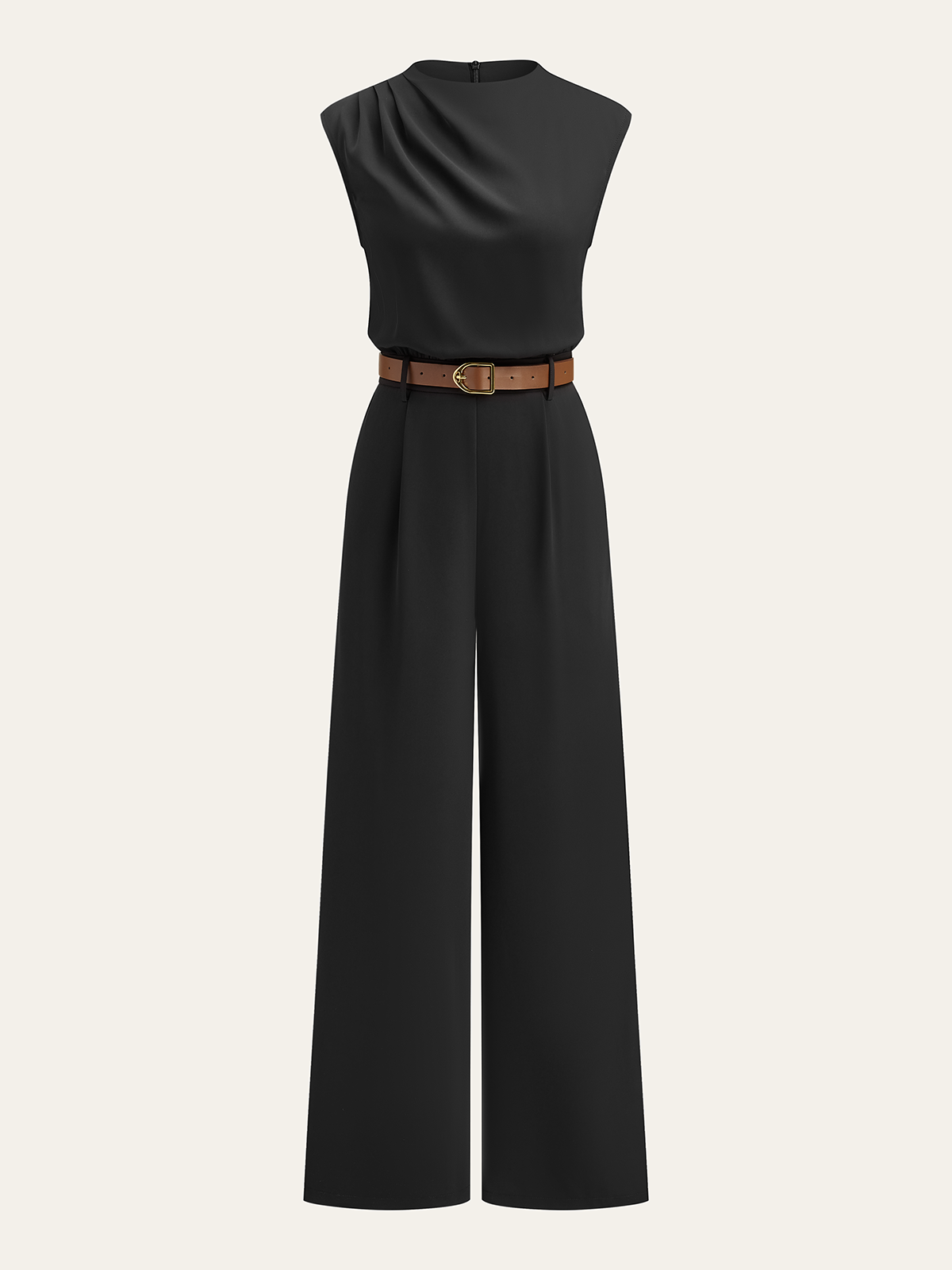 Belted Mock Neck Wide-Leg Jumpsuit