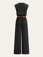 Belted Mock Neck Wide-Leg Jumpsuit