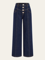 Mid-Waist Wide-Leg Button Front Jeans