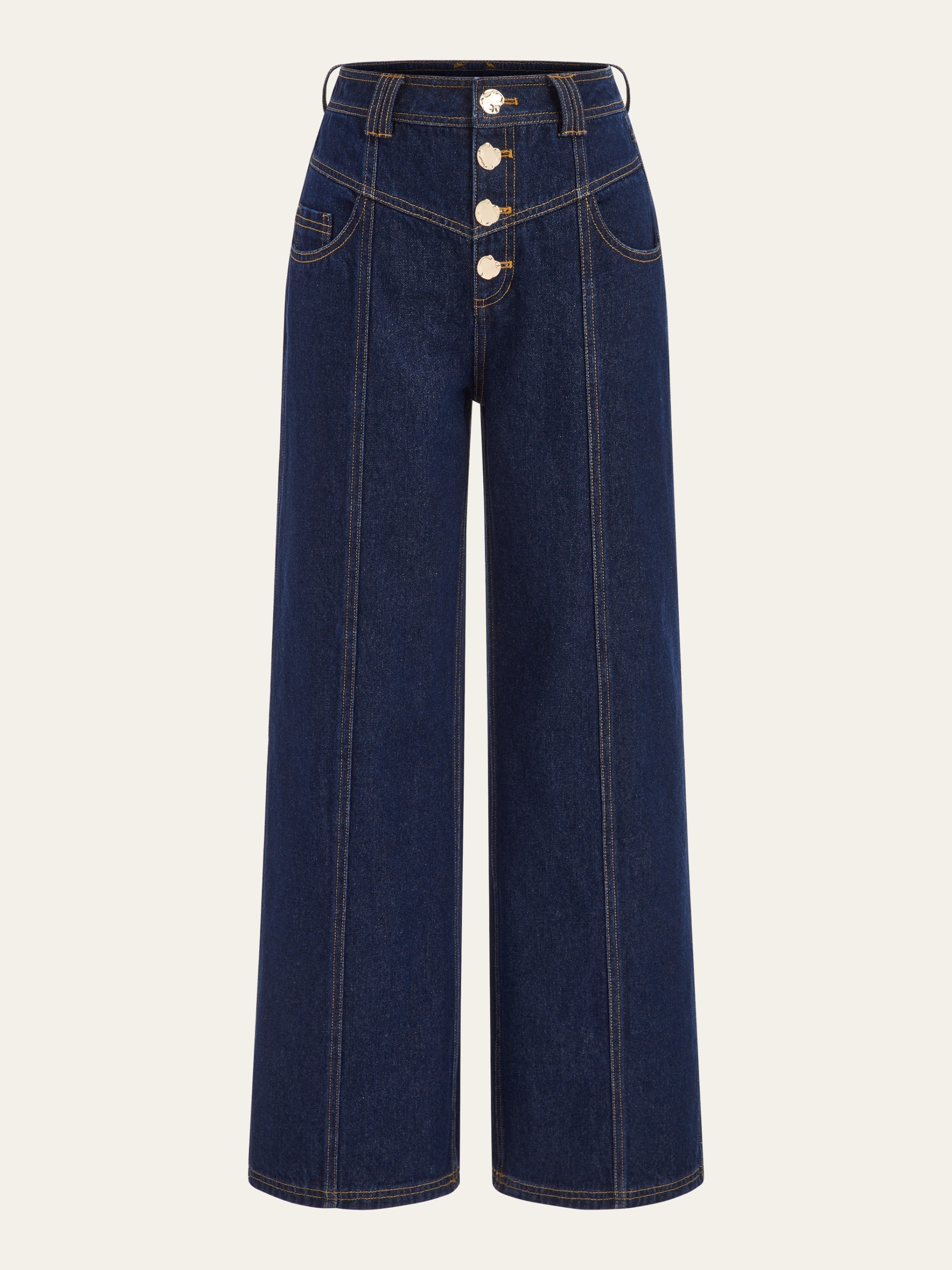 Mid-Waist Wide-Leg Button Front Jeans
