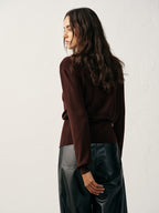 Metal Detail V-Neck Wool Blend Sweater