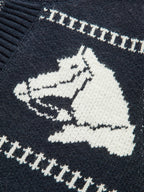 Horse-Pattern Wool Blend Fringe Cardigan