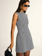 Houndstooth Sleeveless A-Line Mini Dress