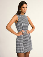 Houndstooth Sleeveless A-Line Mini Dress