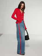 Contrast Side Striped Wide-Leg Jeans