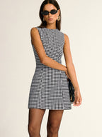 Houndstooth Sleeveless A-Line Mini Dress