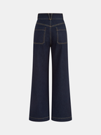 High-Waisted Double-Button Straight-Leg Denim Pants