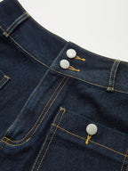 High-Waisted Double-Button Straight-Leg Denim Pants