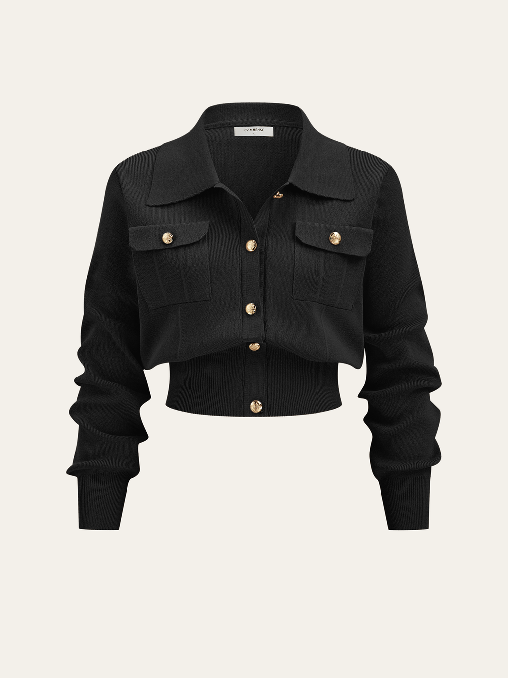 Metal Button Collared Cardigan and Midi Skirt Set