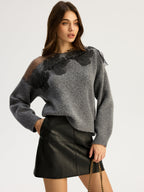 Floral lace Sweater Semi Sheer Round Neck Sweater