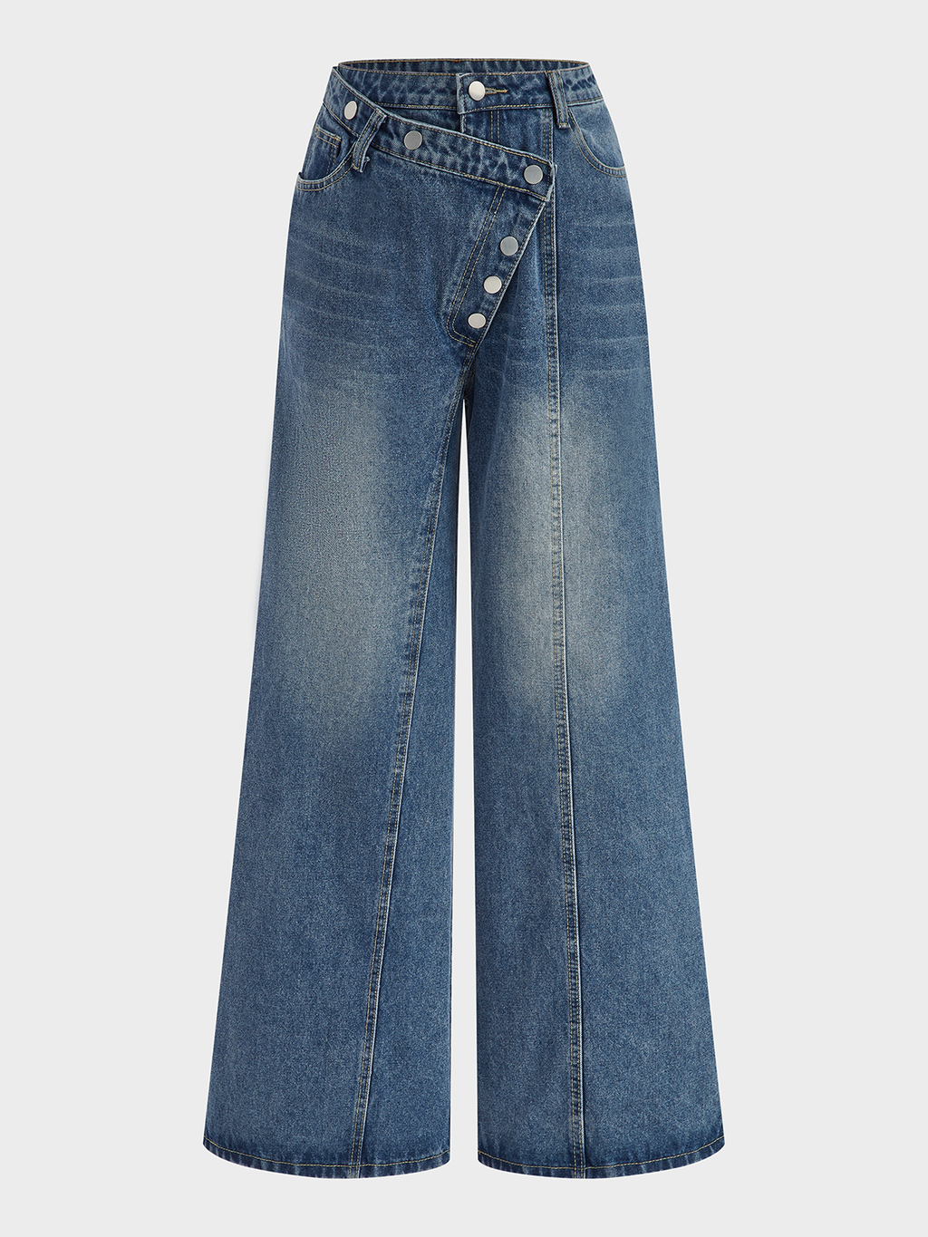 Denim Asymmetric Button Pants
