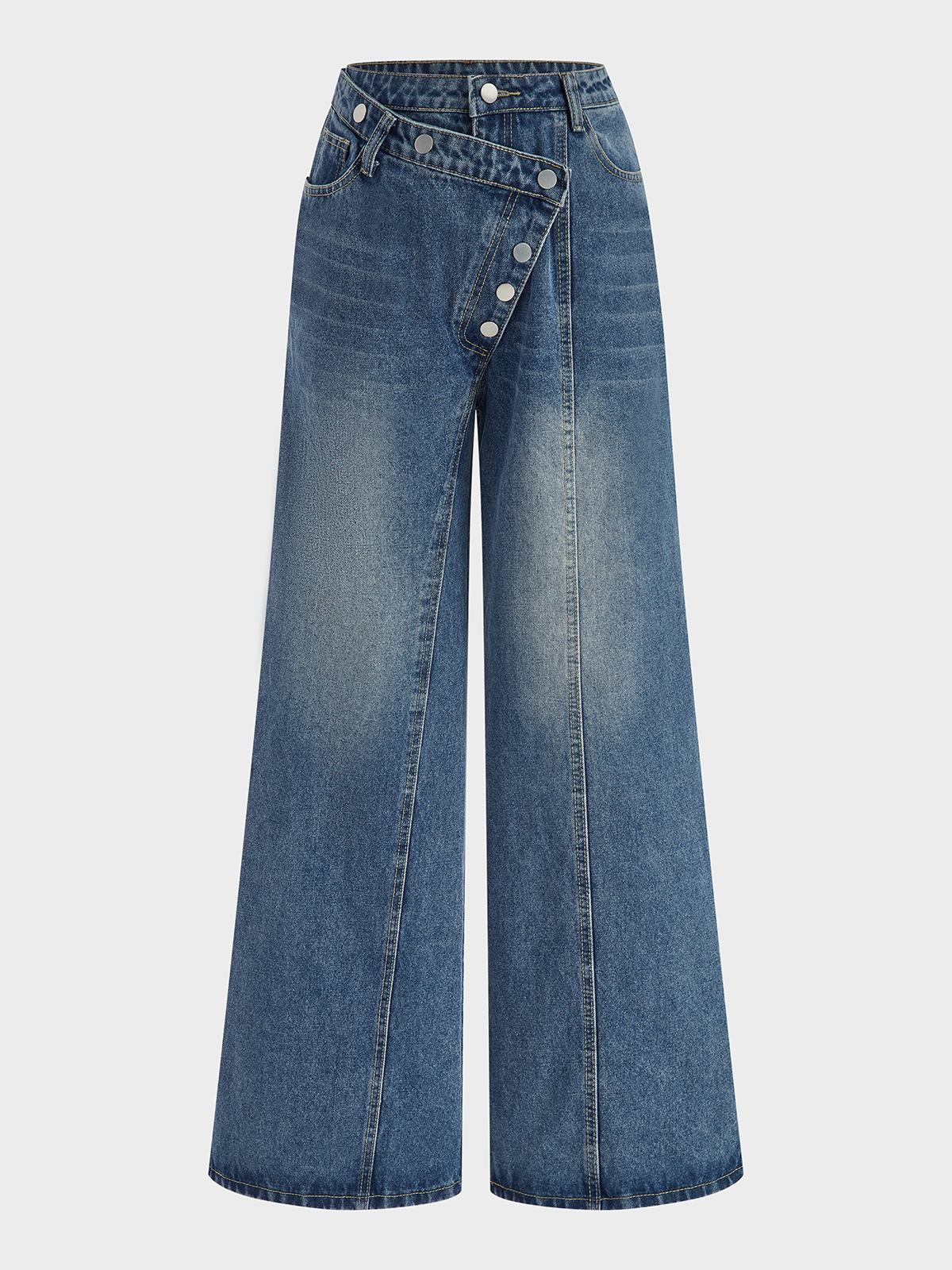 Denim Asymmetric Button Pants