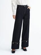 Mid-Waist Denim Cuffed Jeans