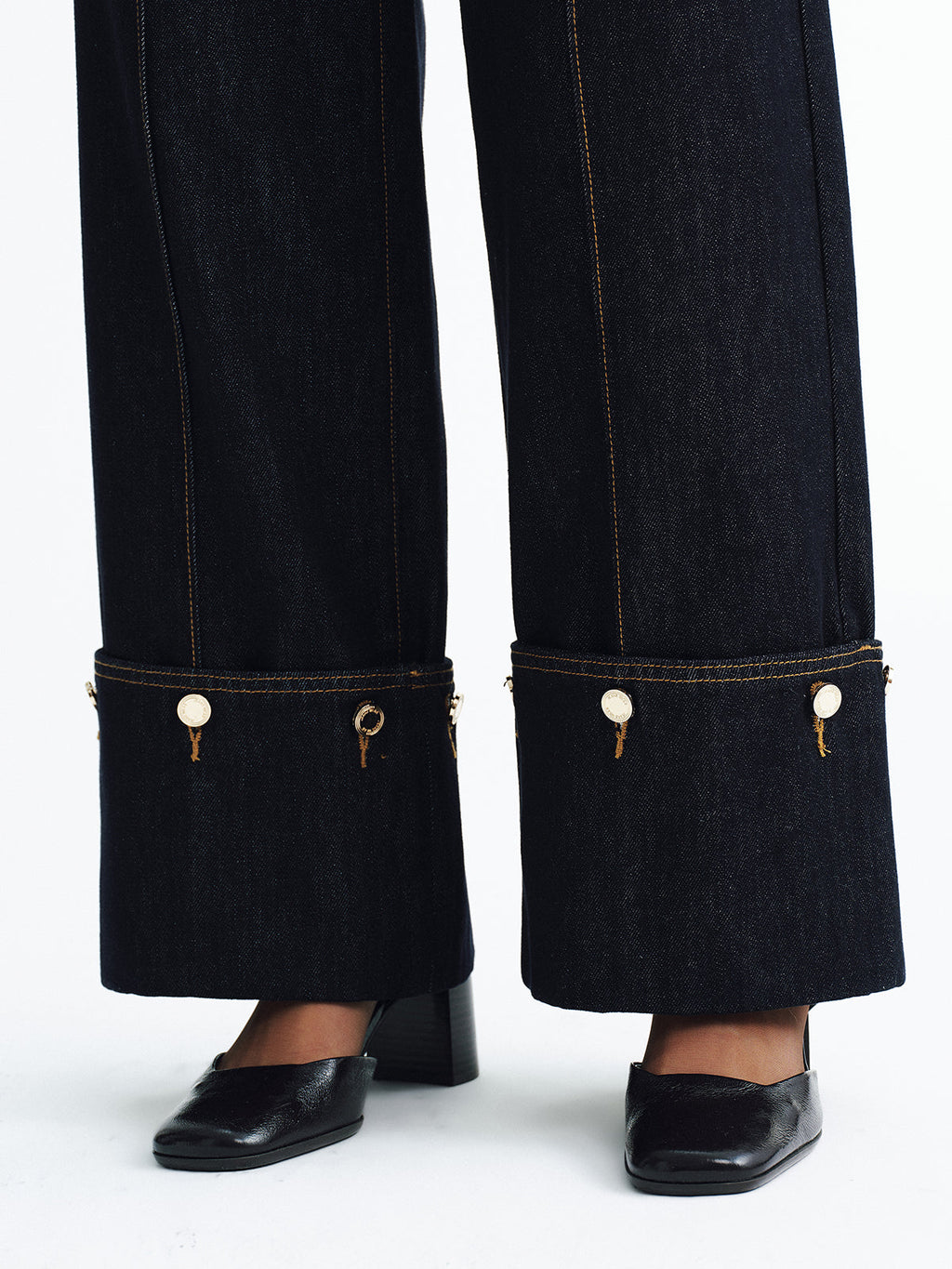 Mid-Waist Denim Cuffed Jeans