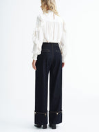 Mid-Waist Denim Cuffed Jeans