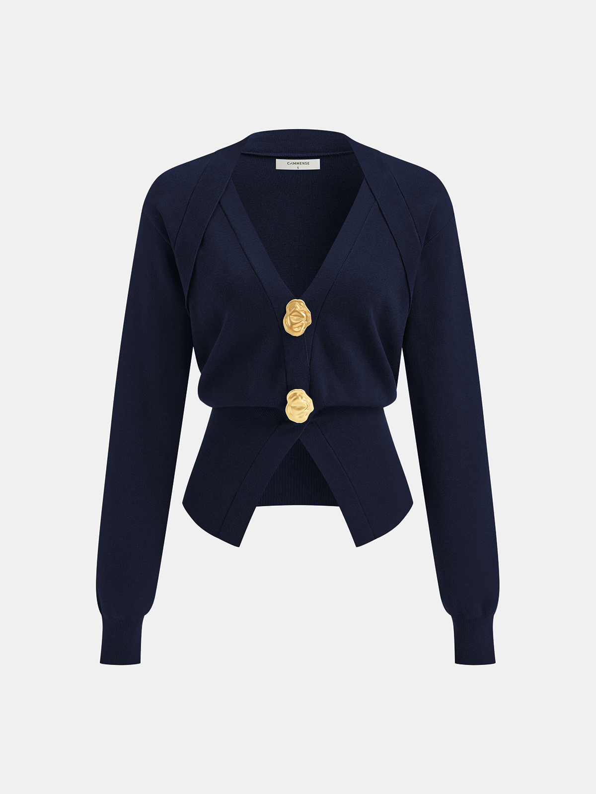 Metal Detail V-Neck Wool Blend Sweater