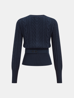 Cinched Waist Belted Cable Knit Top