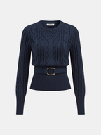 Cinched Waist Belted Cable Knit Top