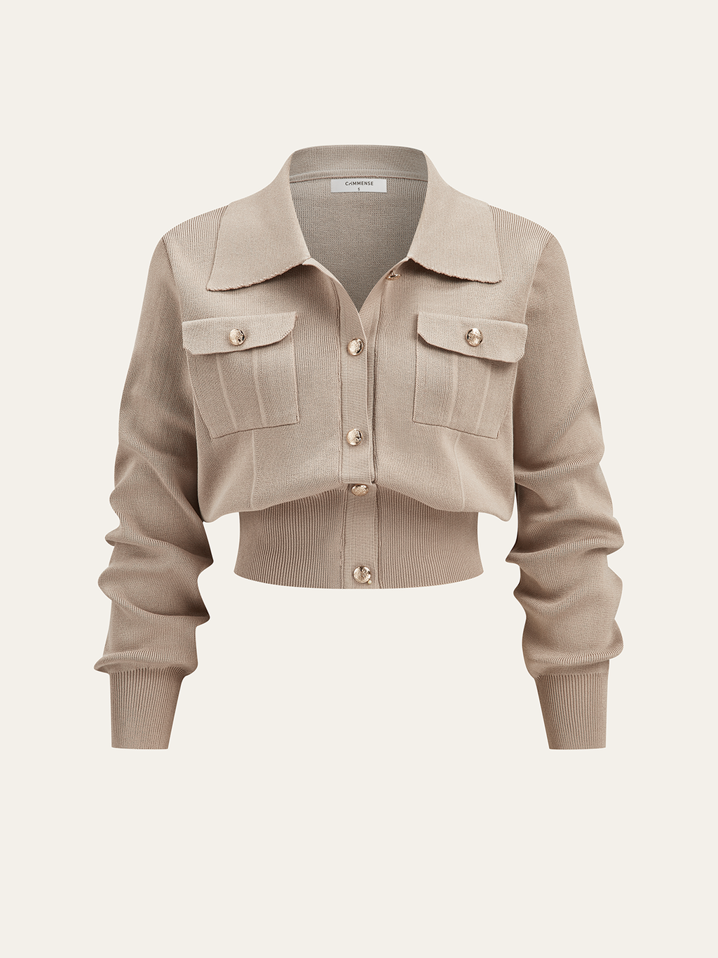 Metal Button Collared Cardigan and Midi Skirt Set