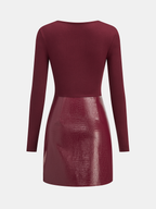 Faux Leather Paneled Knit Mini Dress