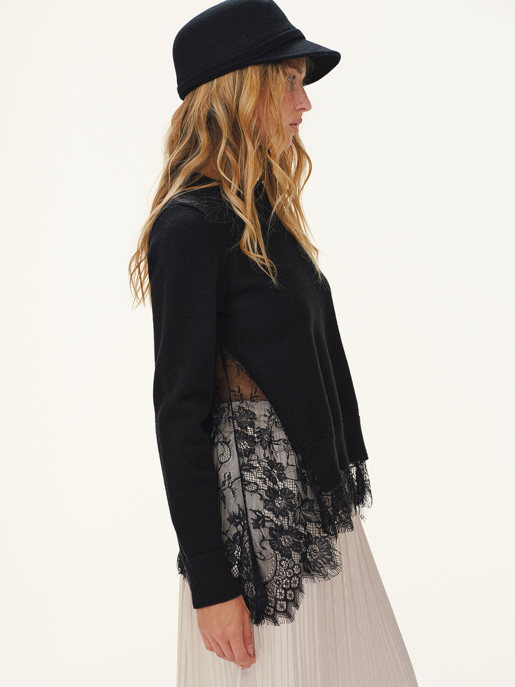 Lace Panel Knitted Sweater