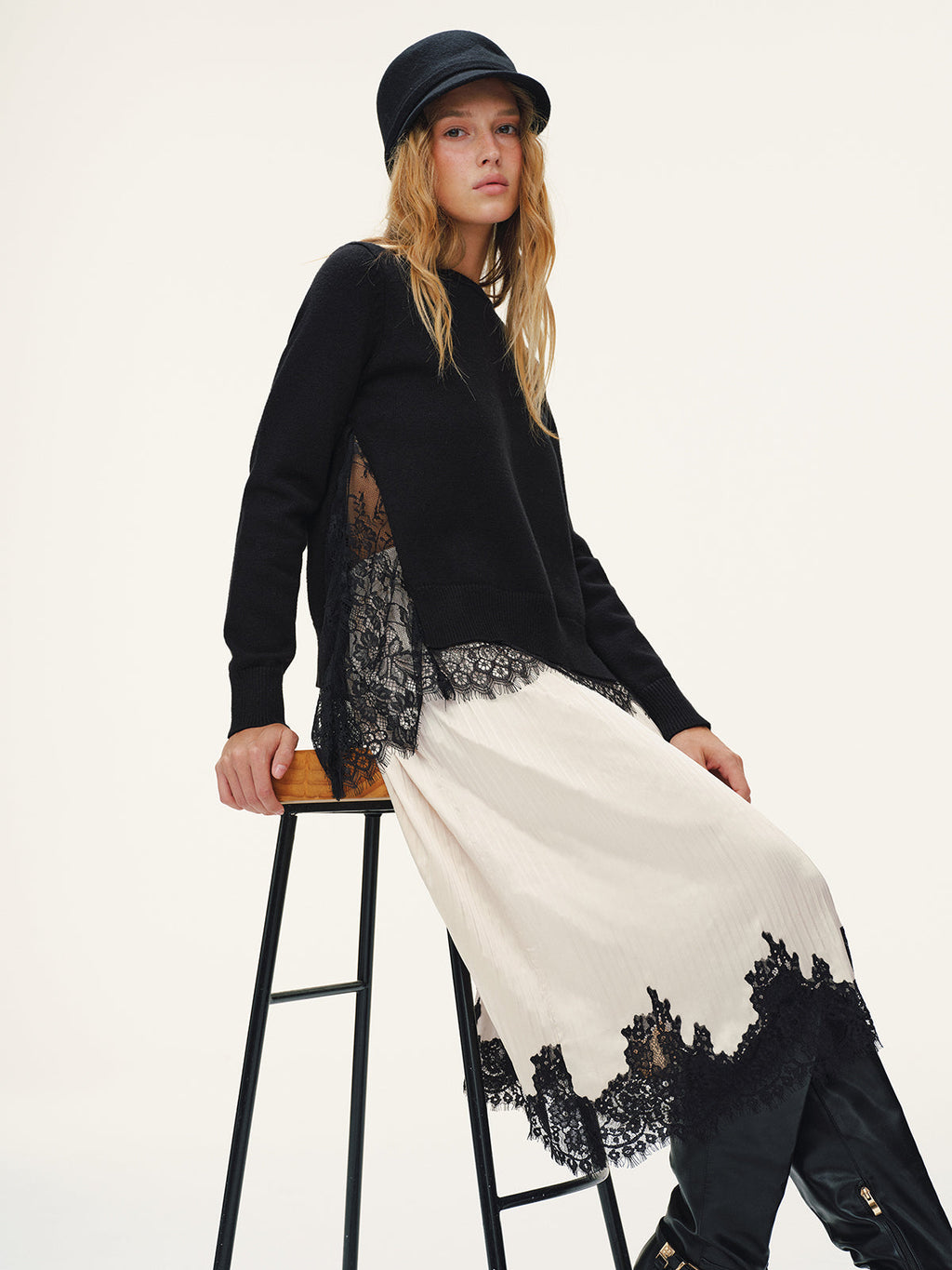 Lace Panel Knitted Sweater