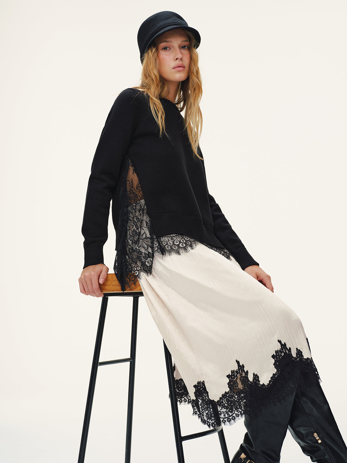 Lace Panel Knitted Sweater