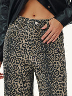 Leopard Print Denim Straight-Leg Jeans