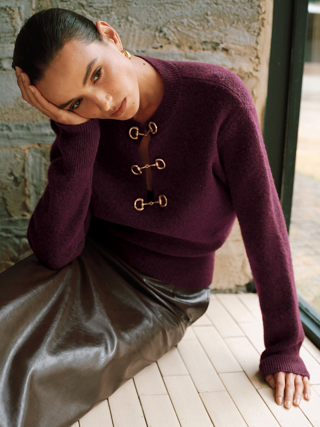 Horsebit Detail Long Sleeve Sweater