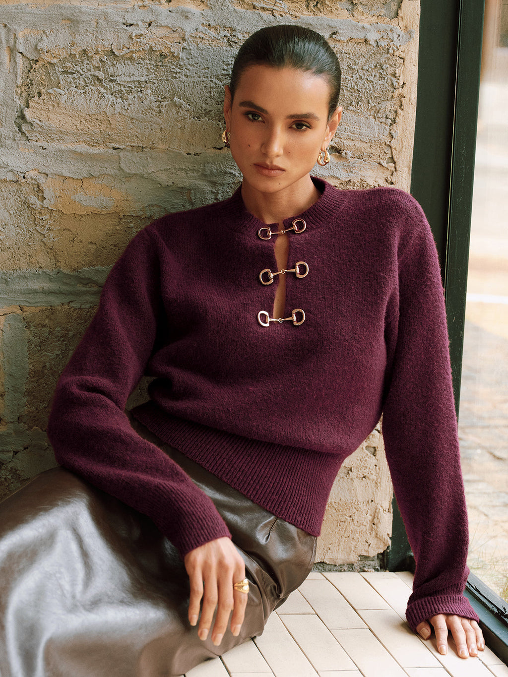 Horsebit Detail Long Sleeve Sweater