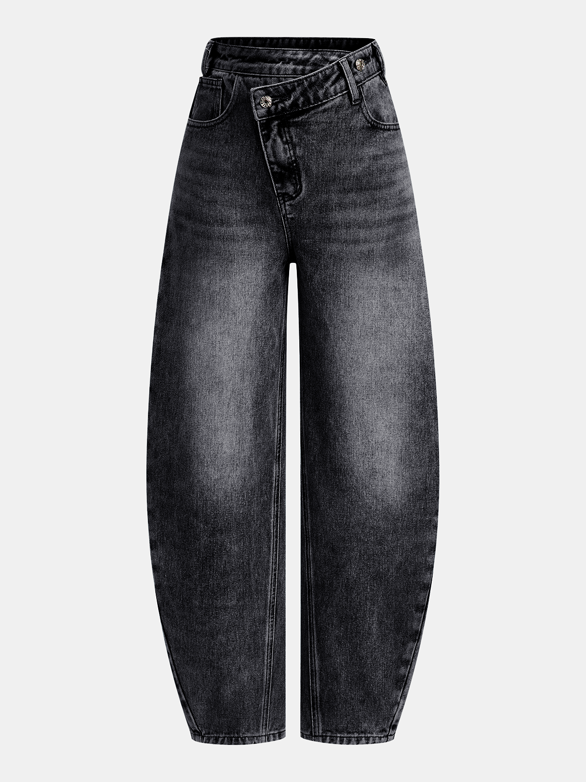 High-Waist Denim Asymmetric Curved-Leg Jeans