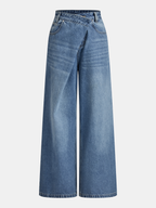 Asymmetric Mid-Waist Wide-Leg Jeans