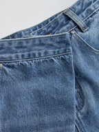 Asymmetric Mid-Waist Wide-Leg Jeans