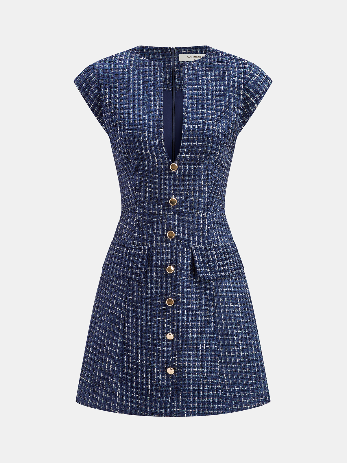 Metal Button Tweed Sleeveless Mini Dress