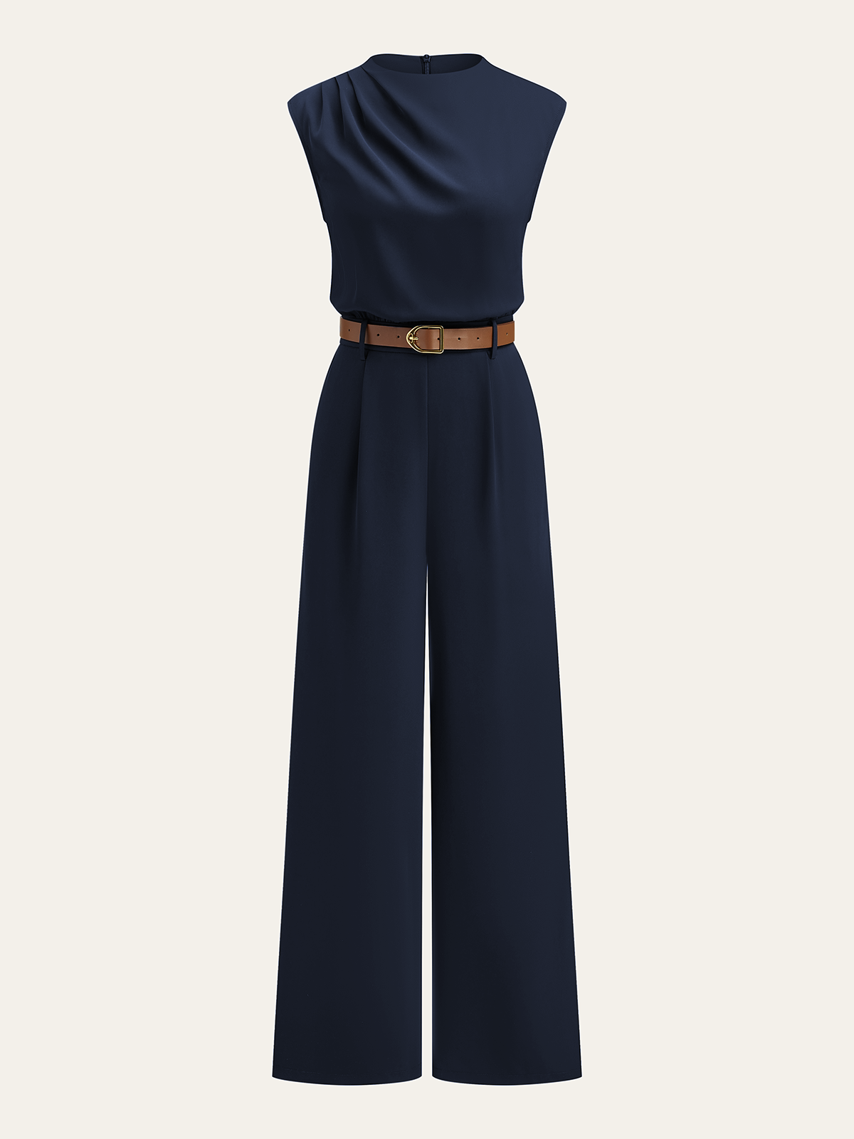 Belted Mock Neck Wide-Leg Jumpsuit