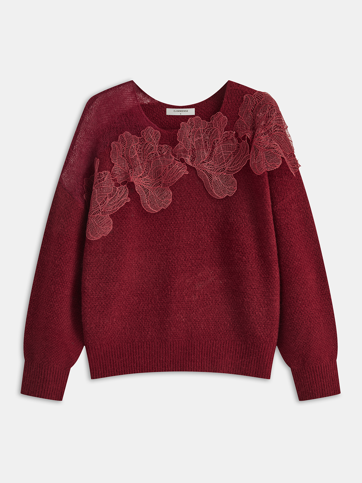 Floral lace Sweater Semi Sheer Round Neck Sweater