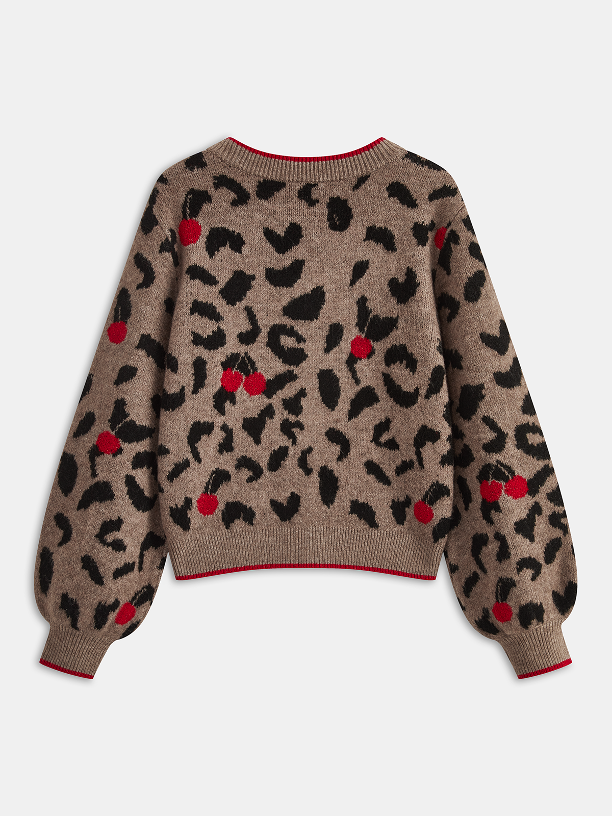 Cherry Leopard Print Knit Cardigan