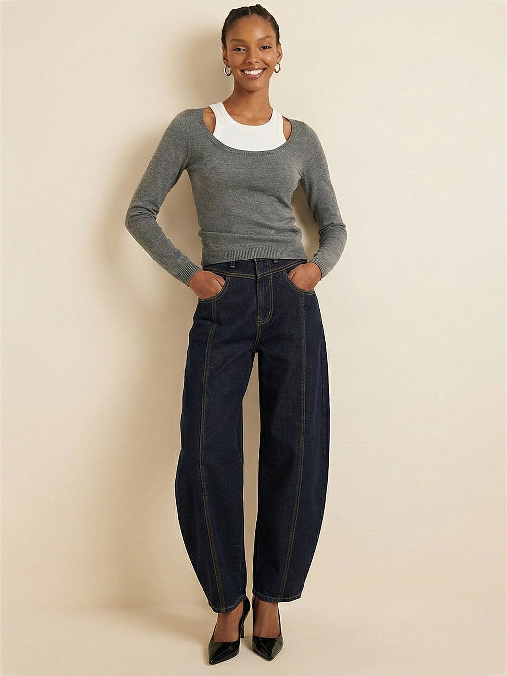 Mid-Waist Balloon Jeans