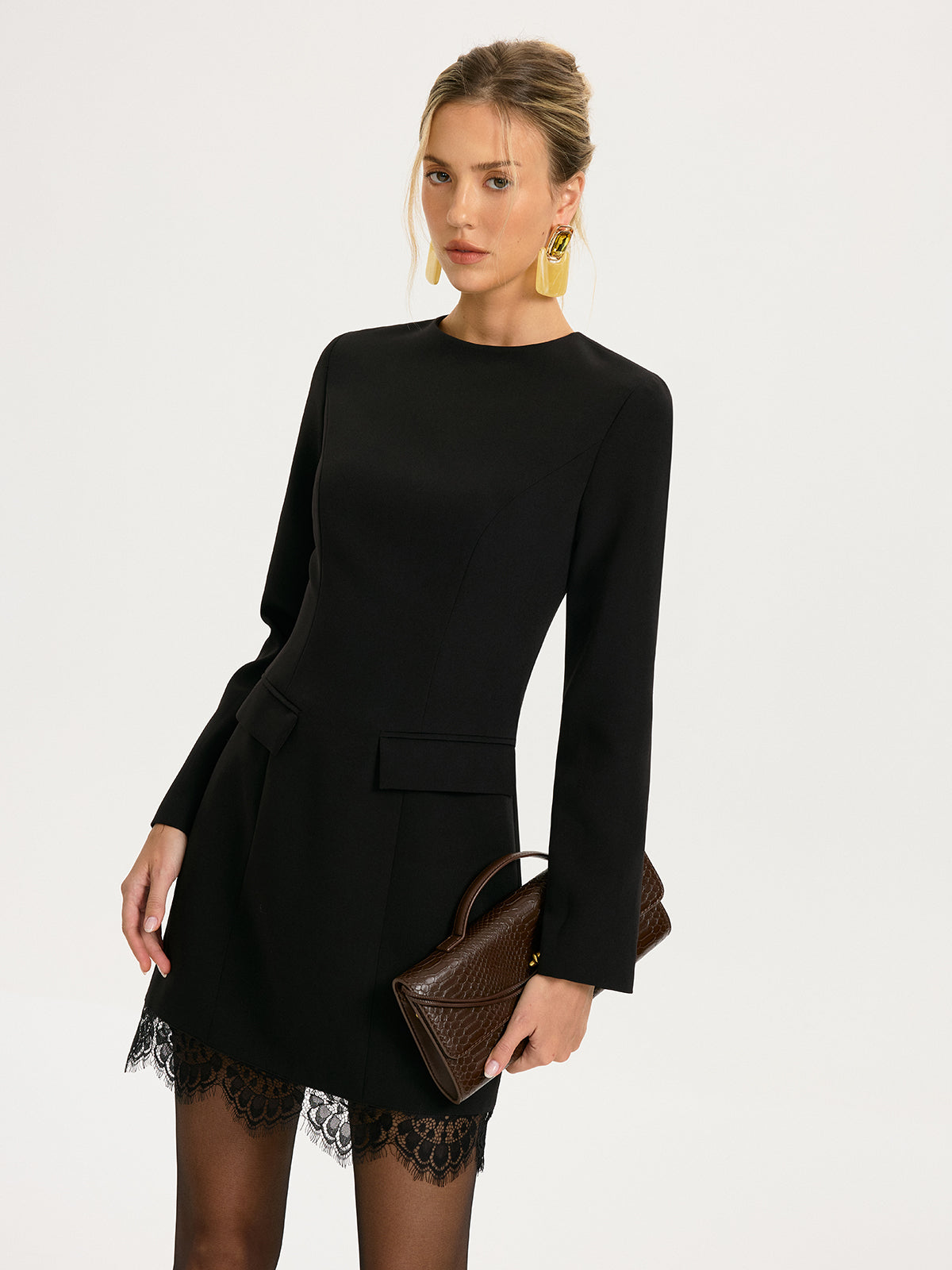 Lace Trim Tailored Mini Dress