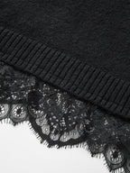 Lace Trim Back Slit Knit Sweater