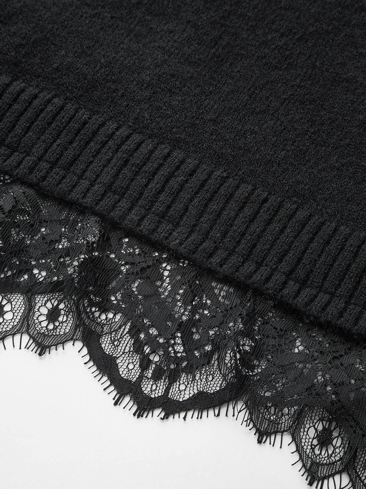 Lace Trim Back Slit Knit Sweater