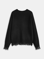 Lace Trim Back Slit Knit Sweater