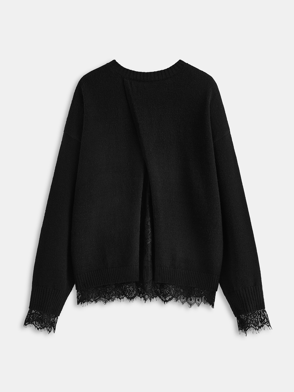 Lace Trim Back Slit Knit Sweater