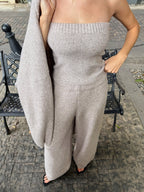Three-Piece Knit Bustier Cardigan Pants Set