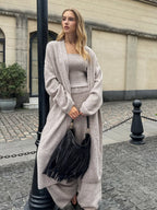 Three-Piece Knit Bustier Cardigan Pants Set