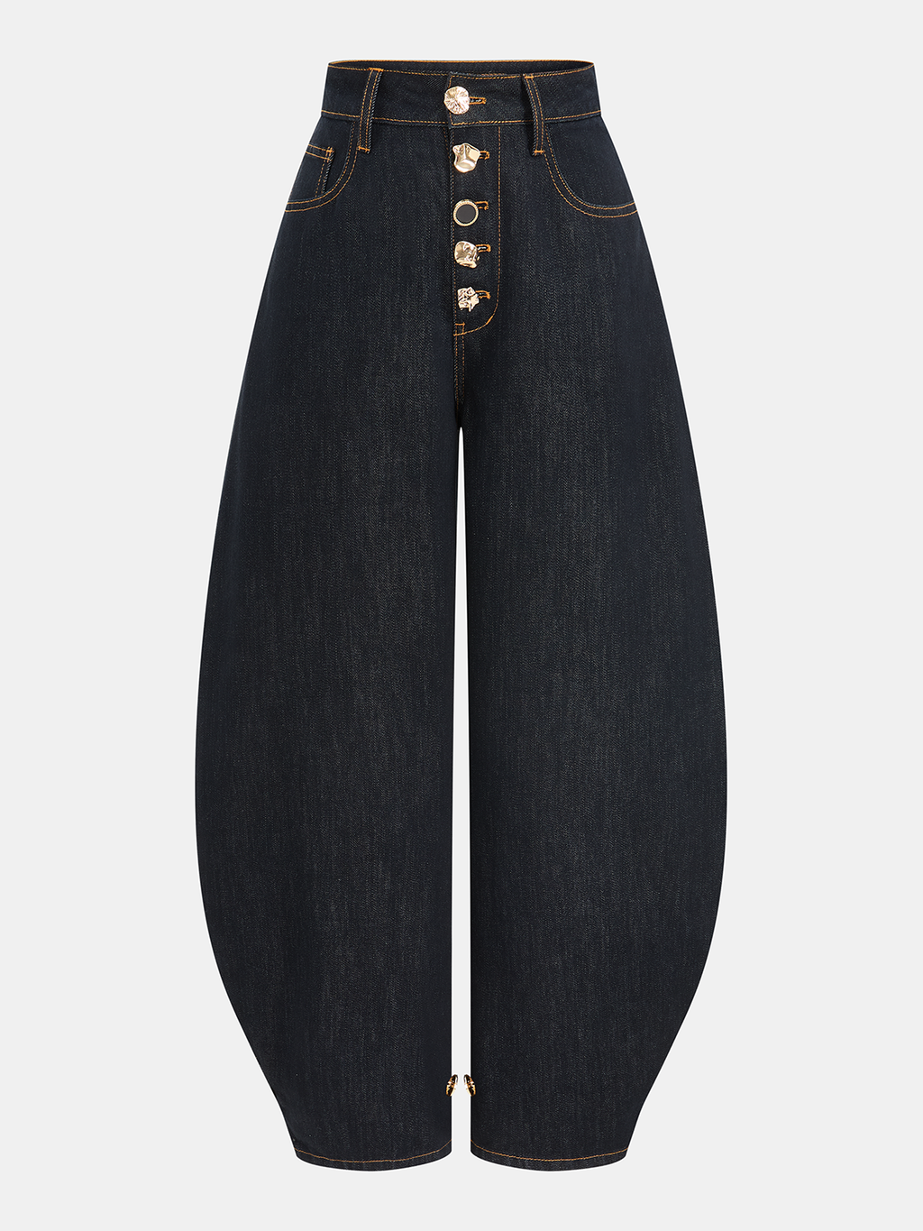 Metal Detail High-Waisted Balloon Jeans